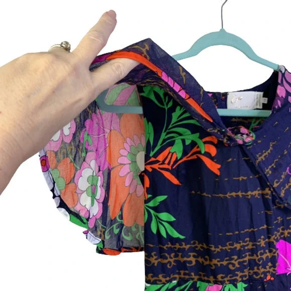 ERO Vintage Navy Blue Multi-Color Floral‎ Print Cotton Maxi Dress - Picture 5 of 13